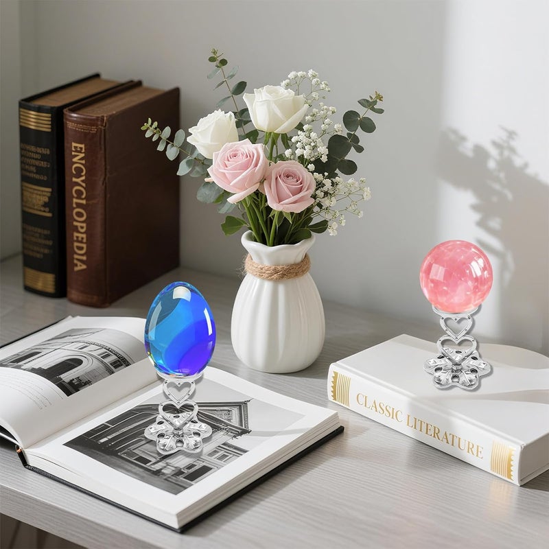 GeryVtee 4PCS Metal Crystal Ball Stand Sphere Display Stand Crystal Holder Balls Ornament Rack Holder Metal Base Heart Flower Shape (Silver) - Image 4
